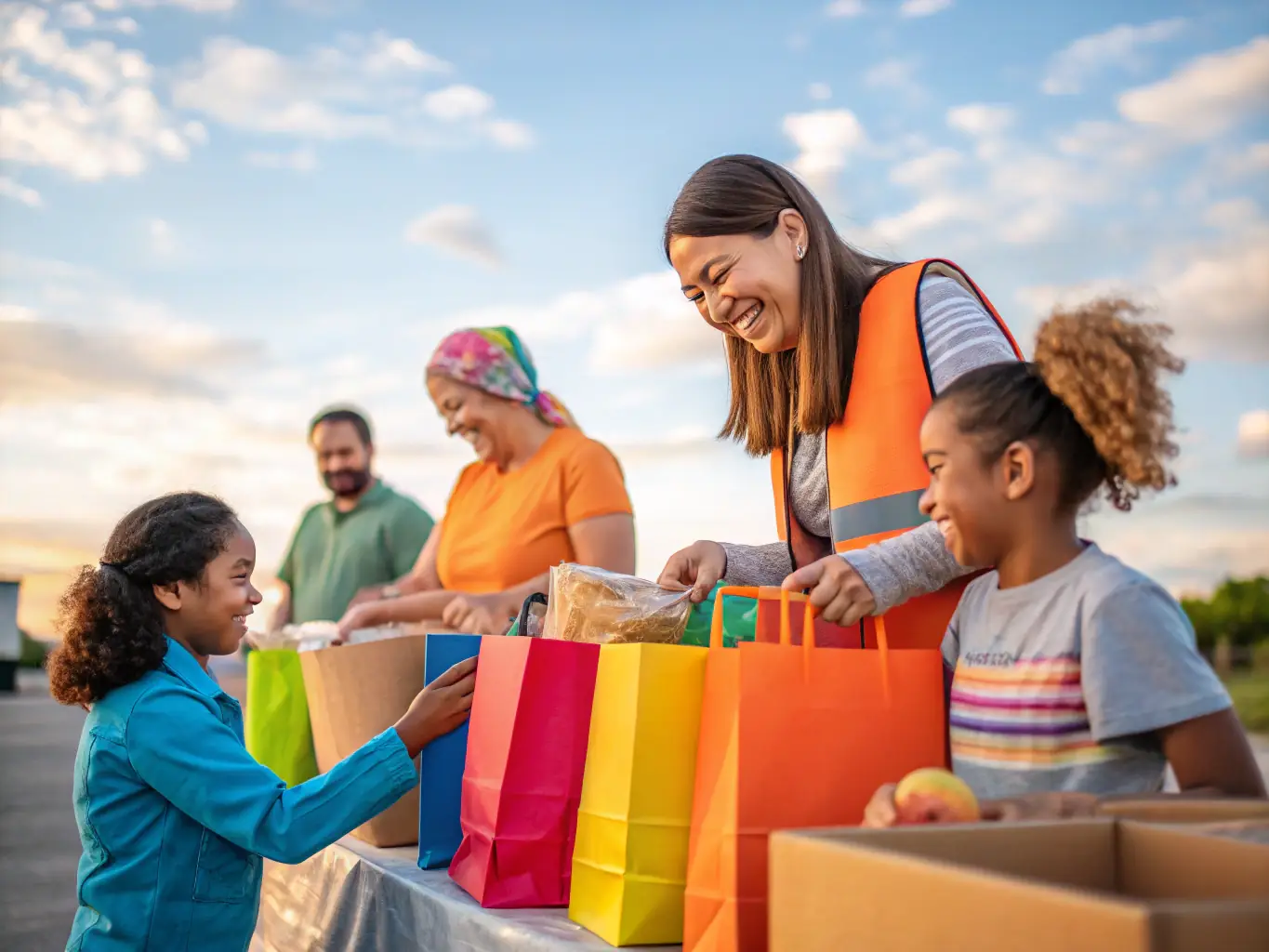 An image of volunteers distributing food and supplies to people in need, representing the community services provided by ASSOCIAT DIOCESAINE DE LA GPE.