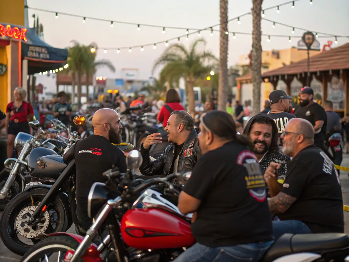 A vibrant image capturing a community event organized by Moto Club Boussaquin, showcasing members interacting, sharing their passion for motorsports, and enjoying various activities.